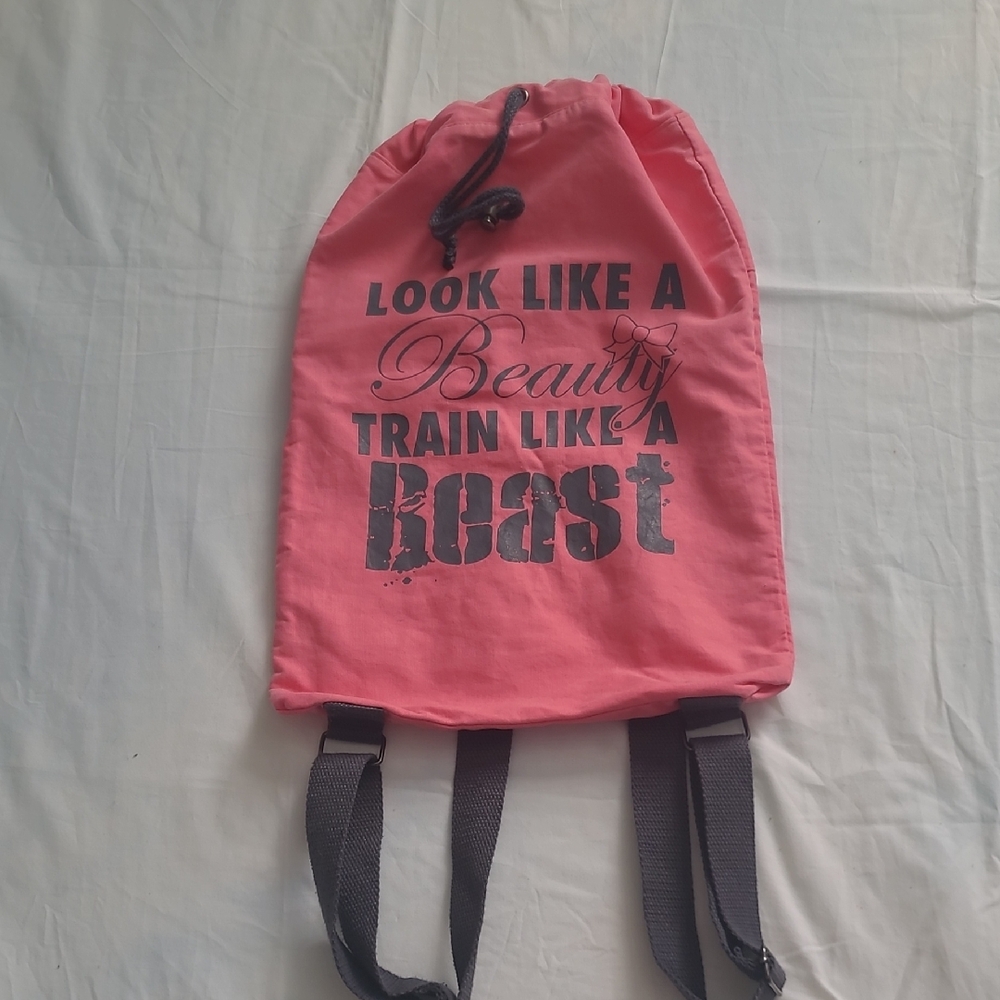 Fort Authorithy Pink Drawstring Backpack With Mot… - image 1